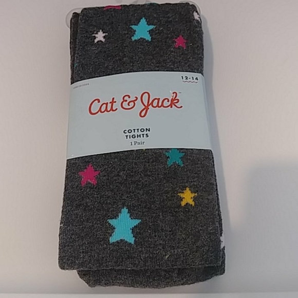 Cat & Jack Other - NWT Girls' Fuzzy Yarn Stars Cotton Tights Charcoal